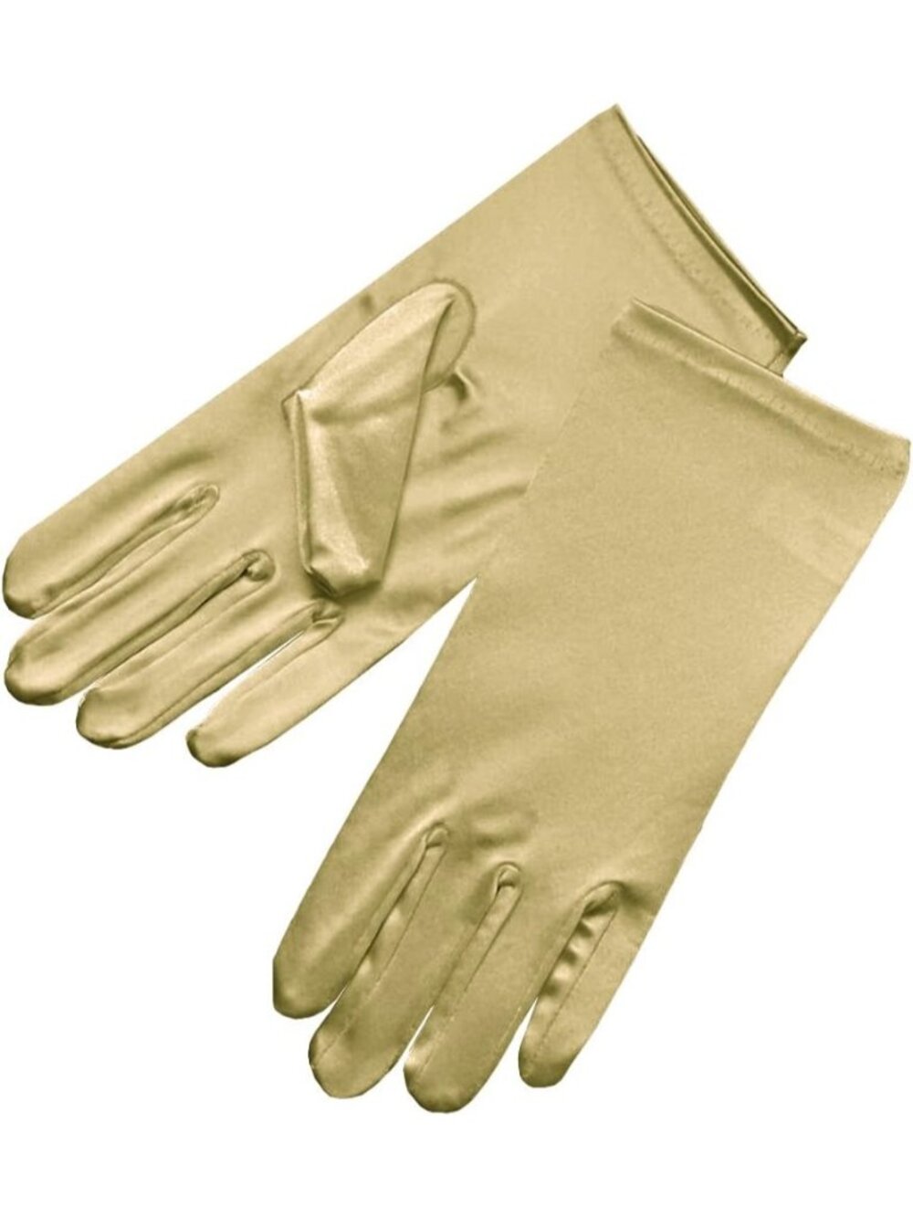Women's Gold Shiny Stretch Wrist Length 2bl Over Costume Satin Dress Gloves